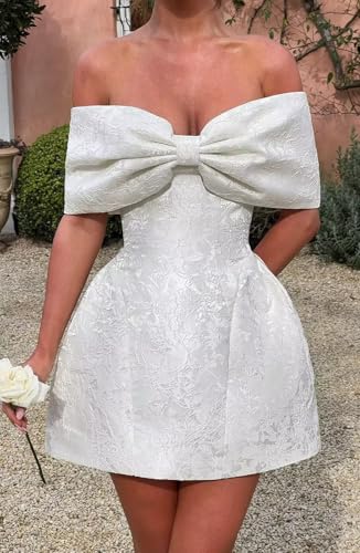 Youjiayi Satin Jacquard Homecoming Dresses with Bow Strapless Short Prom Dress Off Shoulder DAMA Dresses for Quinceanera4