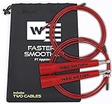 WOD Nation Adjustable Speed Jump Rope For Men, Women & Children - Blazing Fast Fitness Skipping Rope Perfect for Boxing, MMA, Endurance - Red