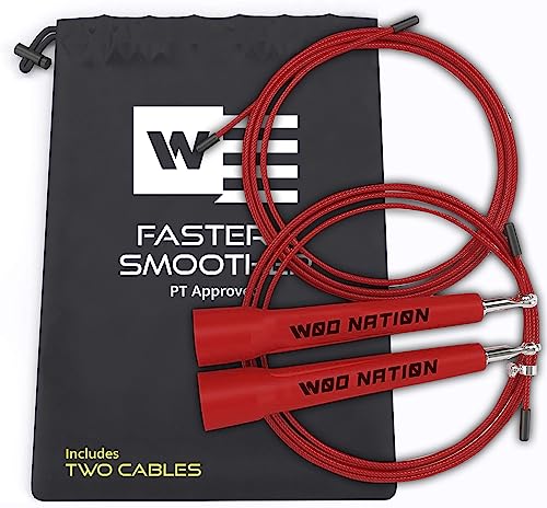 WOD Nation Adjustable Speed Jump Rope For Men, Women & Children - Blazing Fast Fitness Skipping Rope Perfect for Boxing, MMA, Endurance - Red