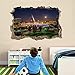 Stadt 3D Durchbruch Wandtattoo Mädchen Kinderzimmer Nachtlandschaft Wandaufkleber Dekorative Wandsticker Vinyl Wandaufkleber für Junge Teenager Zimmer Wohnzimmer Schlafzimmer Wandbilder Deko
