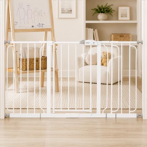 Regalo Safety 29-56' Extra Wide Baby Gate for Doorways & Bottom of Stairs, Pressure Mounted Baby Gate with Door for Babies, Toddlers & Pets, Tested & Safe for 30 Years, American Designed and Owned