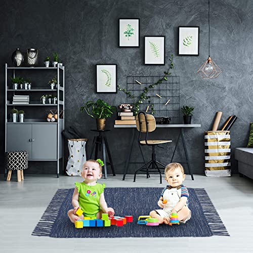 Asraie Ribbed Hand Woven Cotton Rag Rug | Cotton Reversible Rugs | Recycled Cotton Area Rug For Living Room Kitchen Entryway | 2X3'(Navy Blue) #TOP7