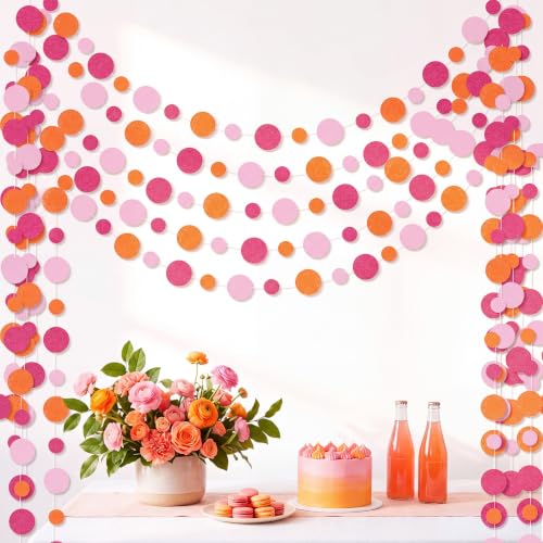 Image of Outus 5 Pieces Dot Garland Banner Hanging, Pink and Orange
