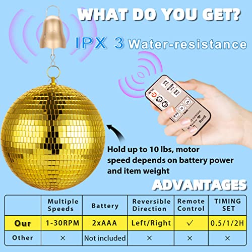 Disco Ball Spinner Motor, 1-30 Rpm Hanging Display Motor With Remote Adjustable 3 Speed & Timing, Battery Powered Rotating Motor, Mobile Spinner Hanger For Mirror Ball, Wind Spinner Ornament,Baby Crib #TOP1