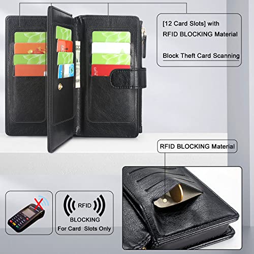 Harryshell Detachable Magnetic Case Wallet With Zipper Cash Coin Pocket Multi Card Slots Wrist Strap Phone Cover Compatible With Samsung Galaxy S23 Ultra 5G (2023) (Black) #TOP1