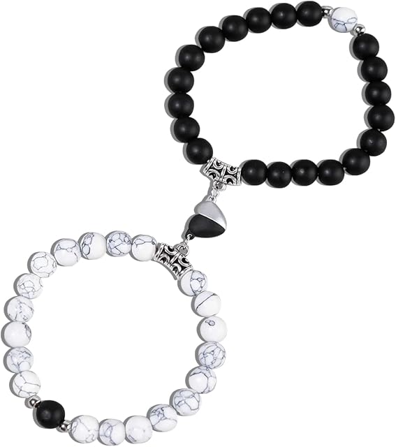 2PCS Magnetic Couple Bracelets Matching Mutual Attraction Couple Bracelet Adjustable Relationship Bracelet Natural Stone Beaded Bracelet Couple Gifts for Boyfriend Girlfriend Your Lover Best Friend