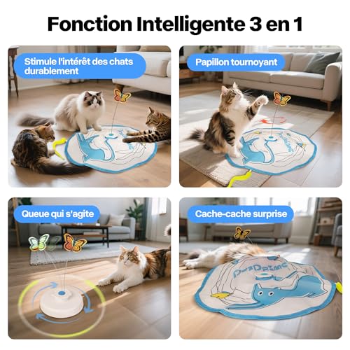 Pet Prime Jouet Interactif Rechargeable pour Chat d'Intérieur - Papillon Automatique 3 en 1 avec Canne à Pêche Cachette - Stimulant & Durable - Éveille l'Instinct de Chasseur – Image 3