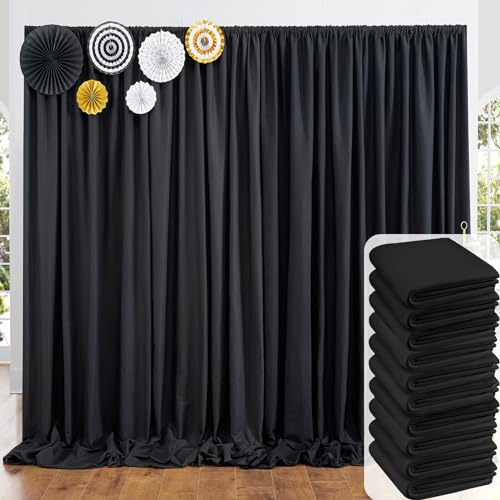 50ft x 10ft Thick Black Backdrop Curtain for Wedding Parties, 10 Panels Polyester Black Photo Backdrop Drapes Back Drop Cloth for Birthday Graduation Photography Background Home Decorations