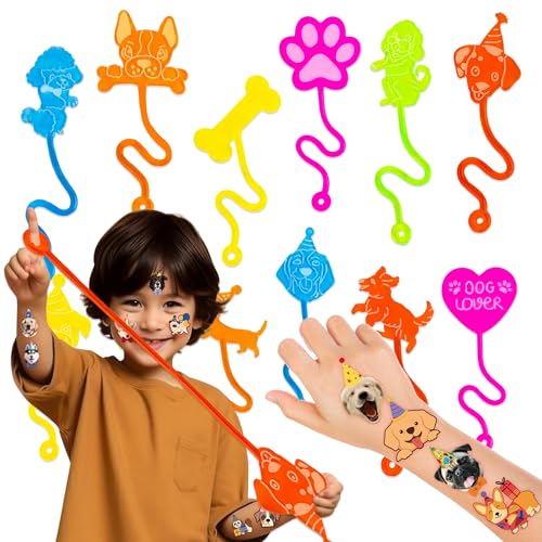 91STICKYHAND 48PCS Dog Party Favors - 24PCS Dog Temporary Tattoos & 24PCS Dog Sticky Hands - Perfect Birthday Favors, Goodie Bag Stuffers, Treasure Box Toys, Classroom Prizes, and Student Gifts