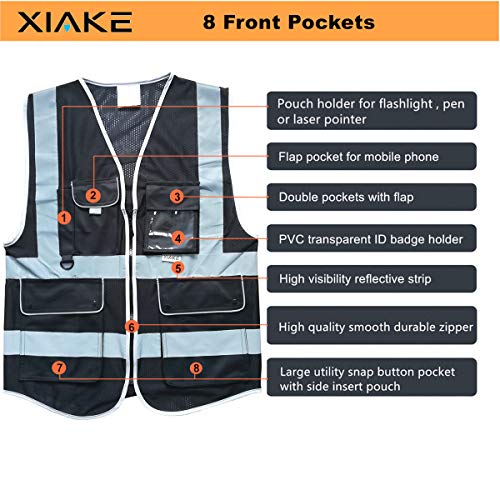 Image of XIAKE Reflective Safety Vest for Men & Women High Visibility Class 2 Vest with Pockets Meets ANSI Standards