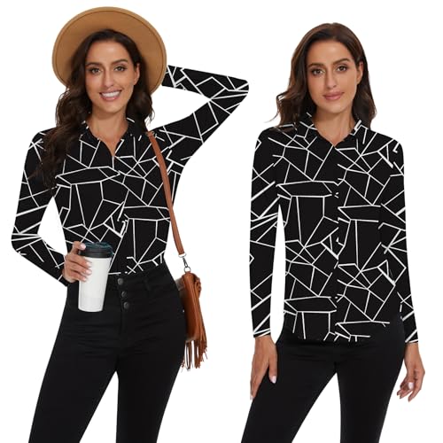 Image of Soneven Womens Golf Polo Shirts 3 /4 Long Sleeve V Neck Button Down Shirts Business Causal Work Blouses Tops