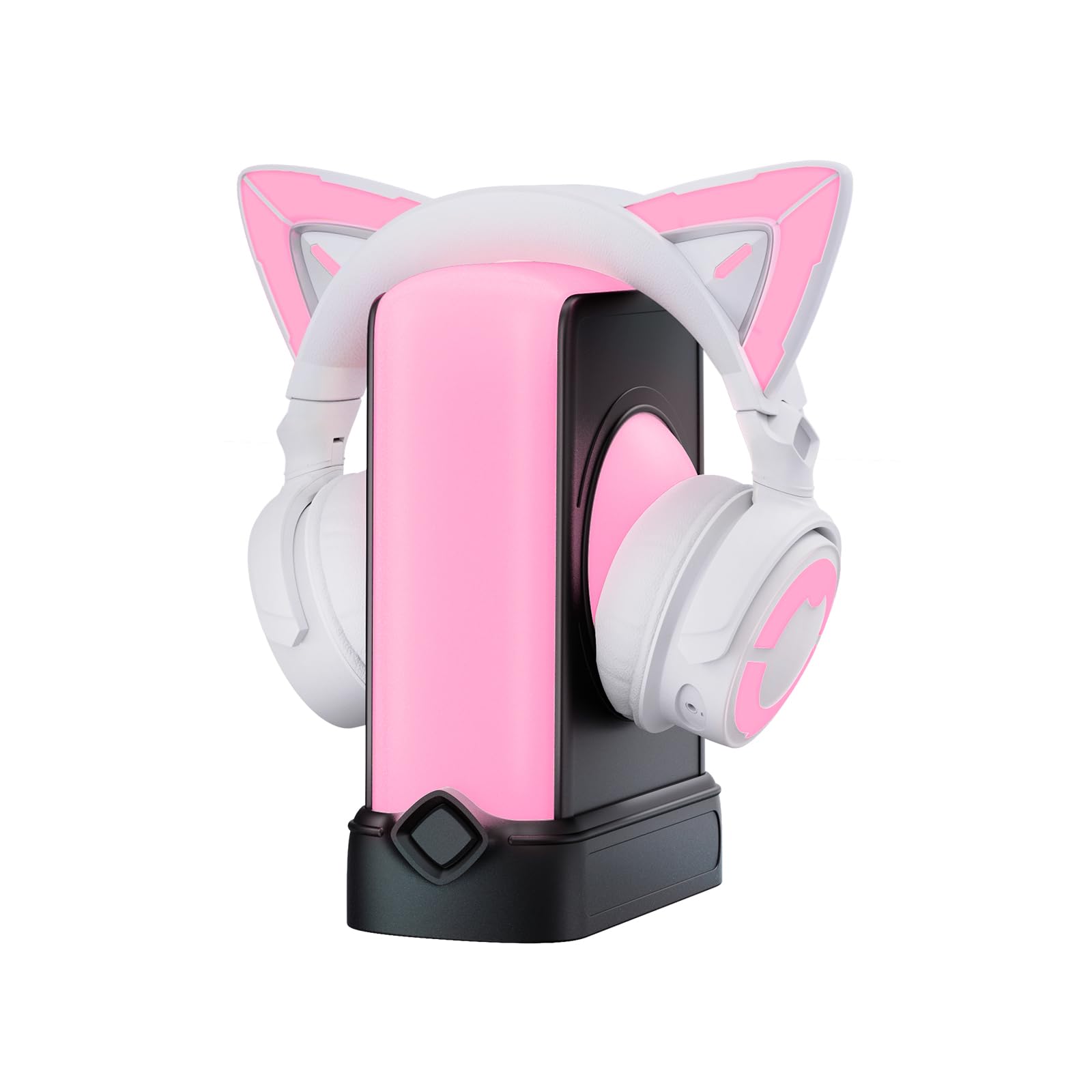 YOWU RGB Cat Ear Headphones 4GS White and Crystal Headphone Stand Black Accessories for The Ultimate Experience
