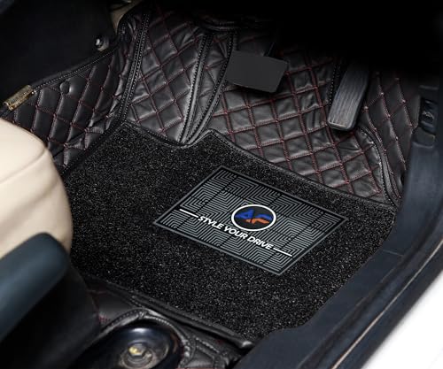 Image of Autofurnish Luxury 7D Car Mat Full Set for Mahindra XUV700 (6 Seater) 2024 || Luxury Leather Dual-Stitch Full Set 7D Car Floor Mat || 100% Waterproof || Color : Black Red