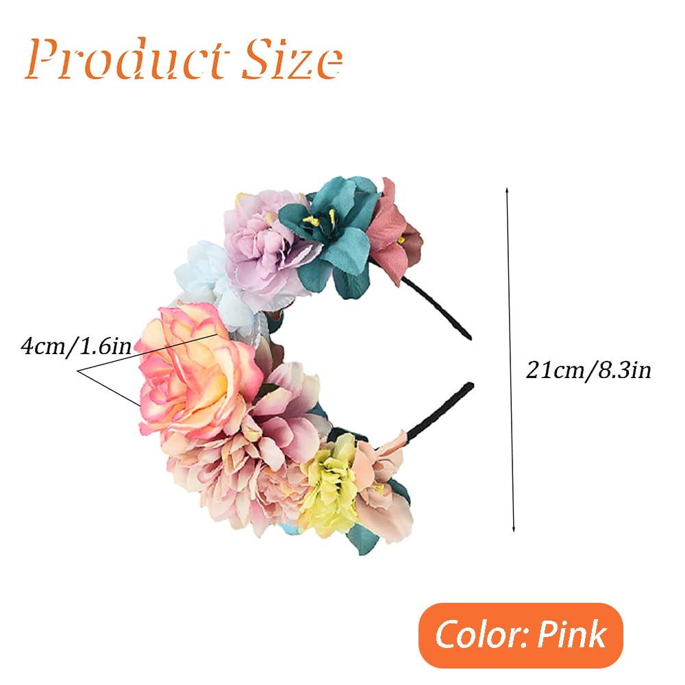 SSyang Mexican Flower Wreath Flower Headband with Rose Flower Crown for Women Rose Flower Headband Rose Flower Headband for Party Wedding Party - Image 2
