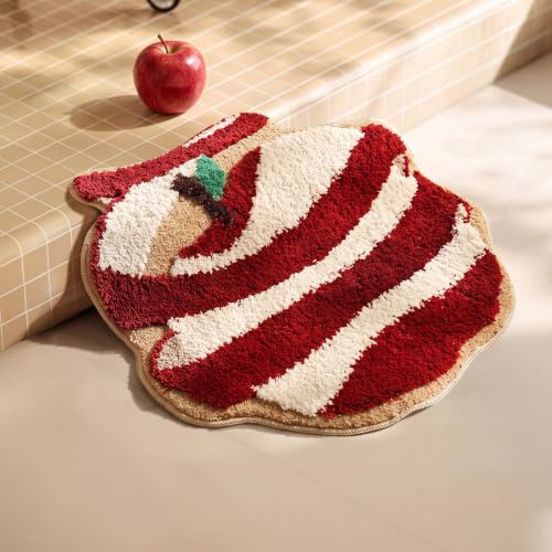 Image of Apple Shaped Bath Rug, Soft Absorbent Washable Mat 25.6 inch x 25.6 inch(Red-Apple)