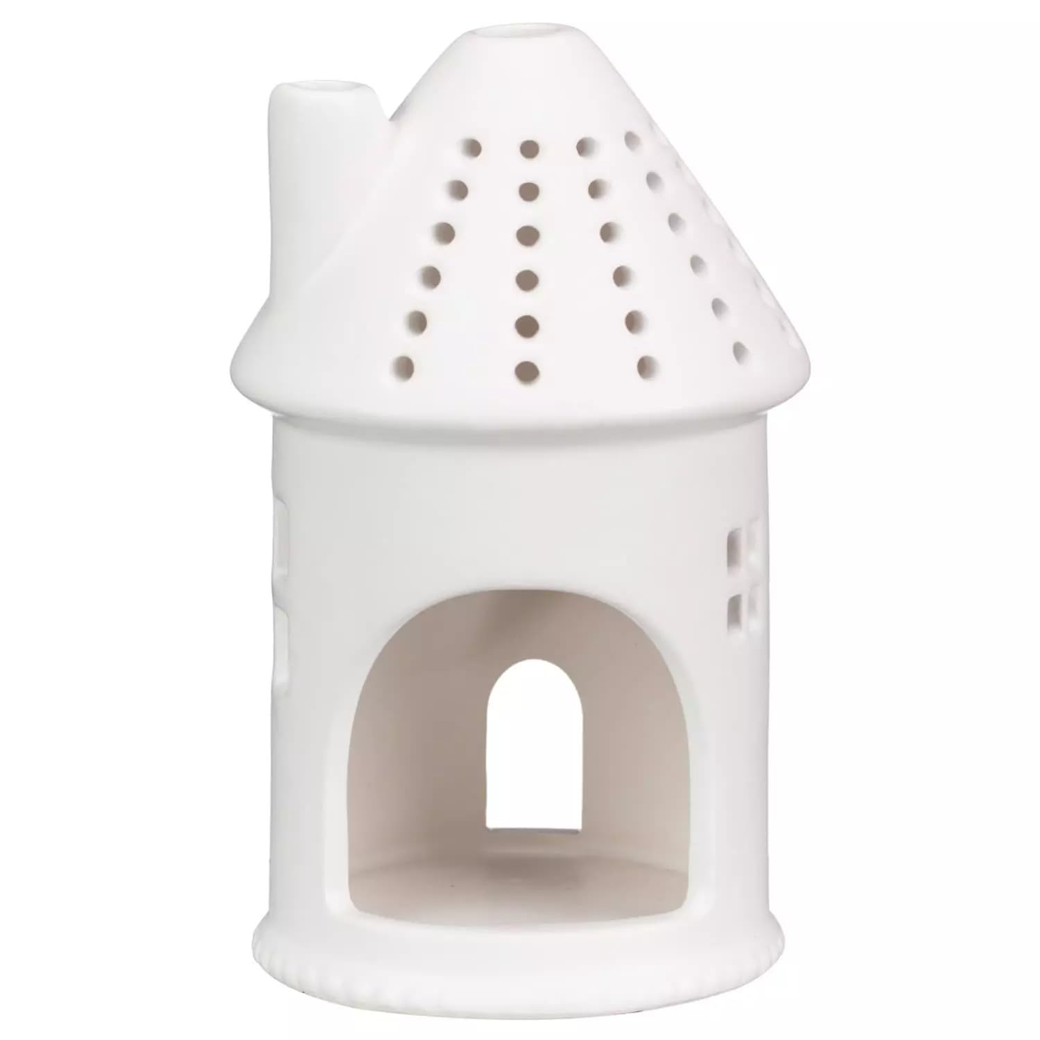 Fyne-Finds White Ceramic House Hut Shaped Tealight Candle Holder, Xmas Ornament Festive Decoration