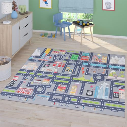 TT Home Kinderzimmerteppich Teppich Junge Mädchen Kinderteppich Baby rutschfest Straße, Farbe: Grau 2, Größe:100x200 cm
