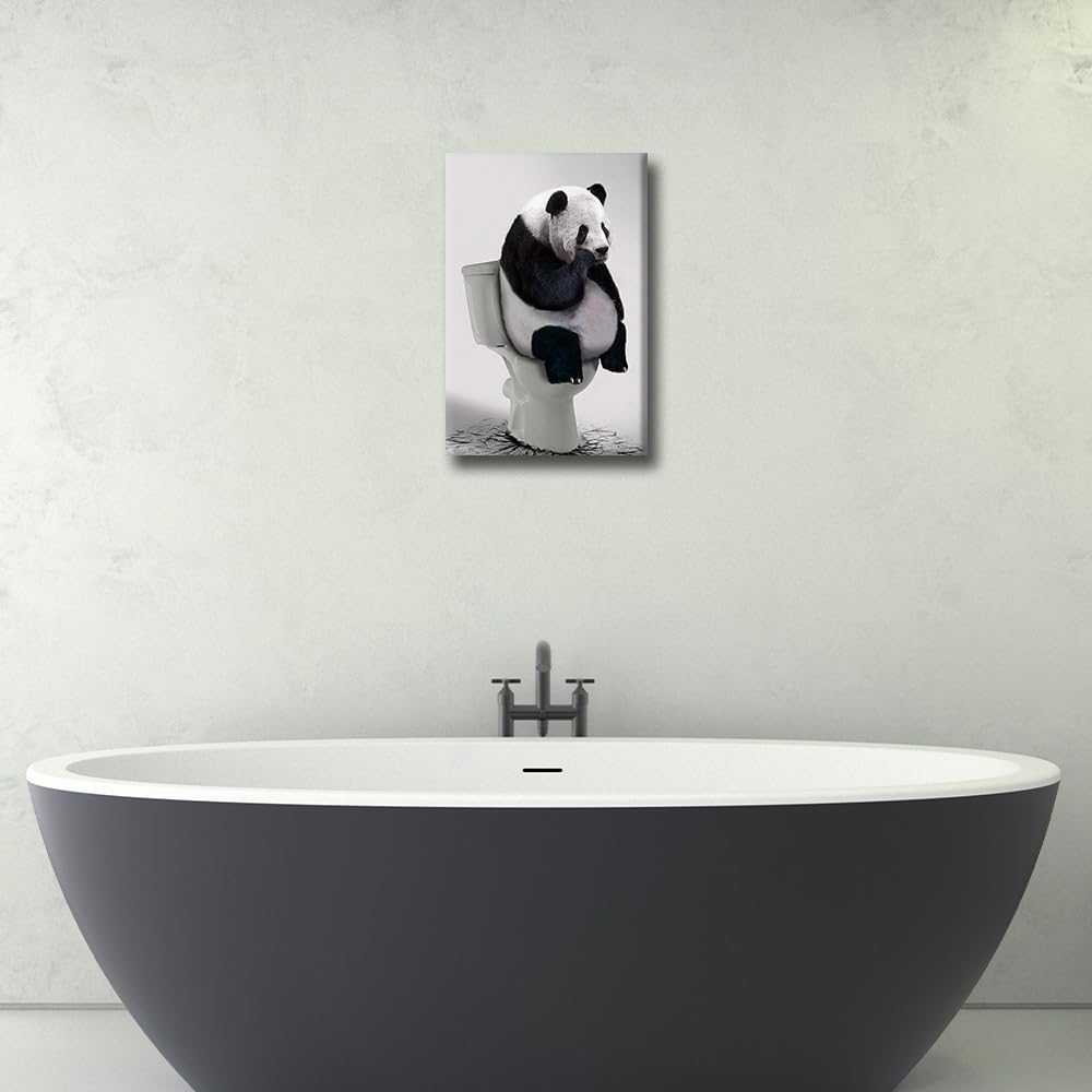 Bathroom Wall Decor Canvas Framed Panda Poster Decor Panda on The Toilet Home Wall Art Bathtub Accessories Farmhouse Wall Decor Ready to Hang - Image 2