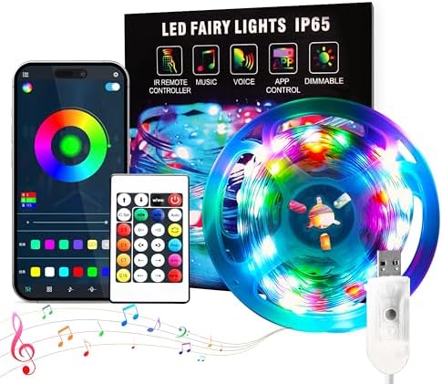Smart Fairy Lights with IR Remote Plug in, IP65 33Ft 100 Led Fairy Lights for Bedroom USB Bluetooth APP Control, RGB Color Changing Outdoor String Lights, Music Sync Twinkle for Christmas Party