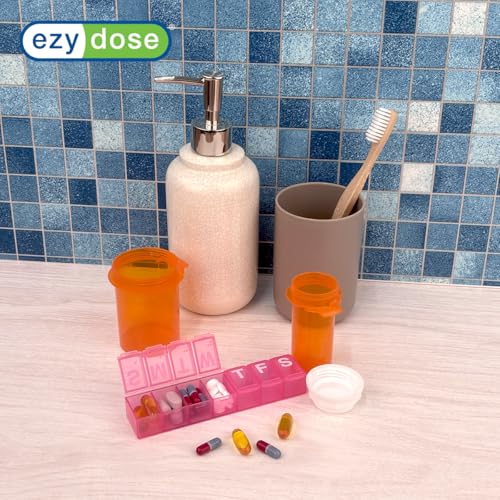 Image of EZY DOSE Weekly (7-Day) Daily Pill Organizer, Vitamin Planner, Medicine Container, Case for Supplements and Fish Oils, Convenient and Easy to Use, Medium Compartments, Travel Friendly, Pink, BPA Free