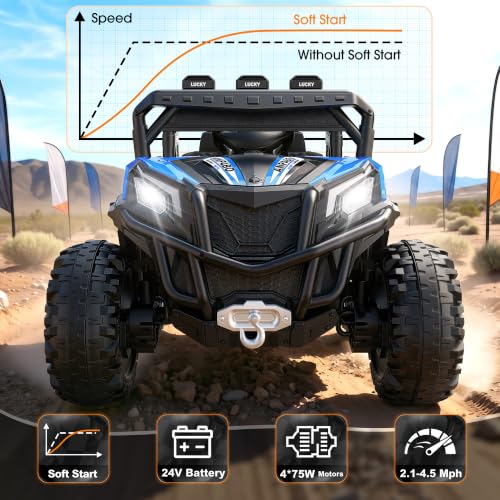 Image of ANPABO 24V Ride On Toys for Kids w /Remote Control, 4WD /2WD Switchable, Blue
