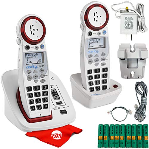 Clarity XLC3.4+ DECT 6.0 Hearing Loss Big Button Speakerphone Cordless Amplified Phone Caller ID Desk/Wall Mount Bundle with Additional XLC7HS Handset and Circuit City Microfiber Cloth