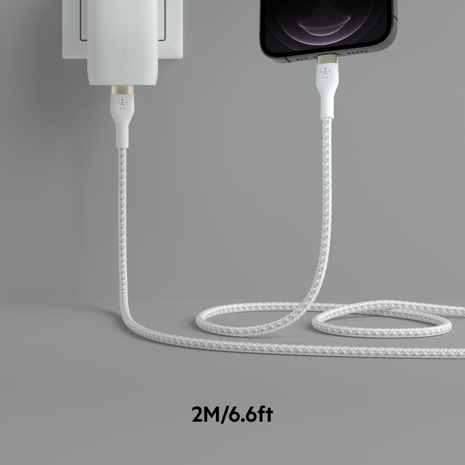 Belkin BoostCharge Pro Flex pleciony kabel USB typu C do Lightning (2 m/7 stóp), 20 W szybkie ładowanie PD do iPhone'a 14/14 Plus, 13, 12, Pro, Max, Mini, SE, iPad i nie tylko - biały