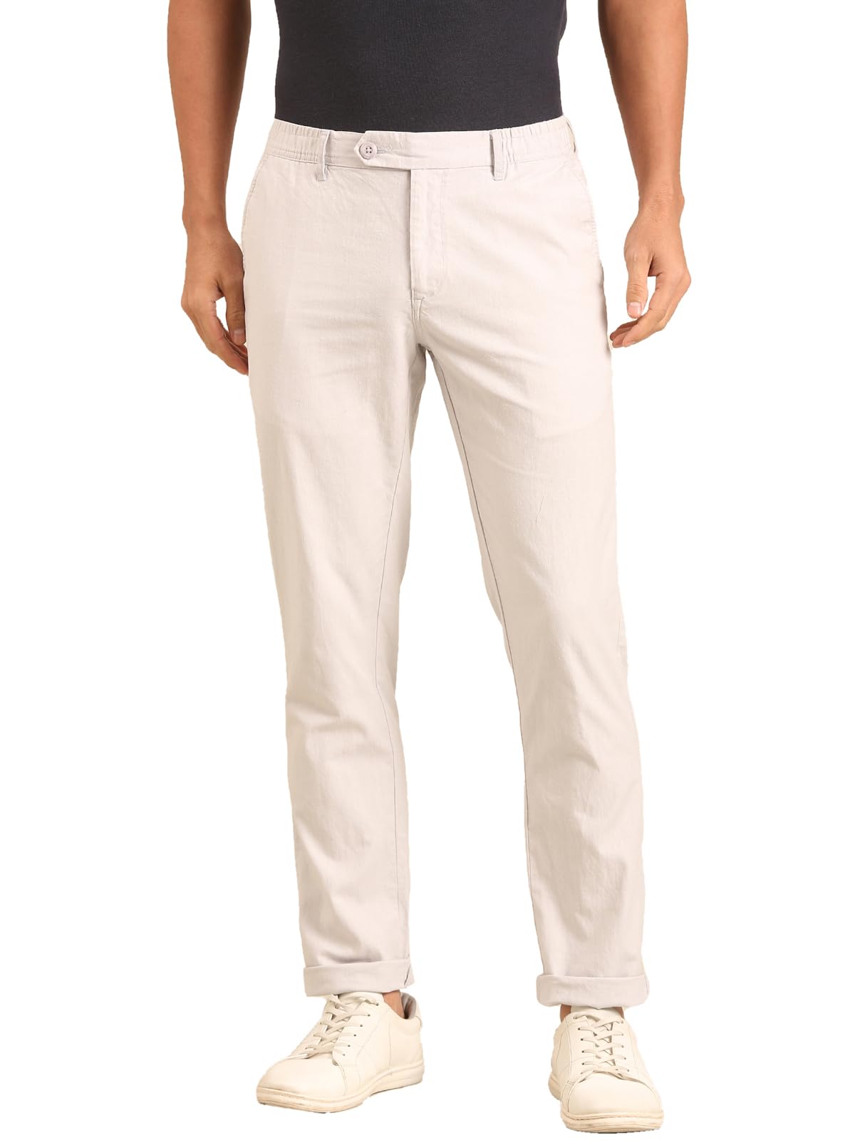 cavallo by linen club Men's Blended Linen Light Grey Solid Contemporay Fit Casual Trouser-picture-14