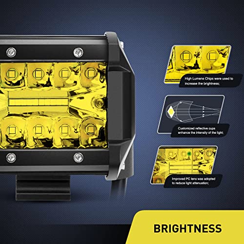 image for Nilight 2PC 4Inch Yellow Led Pods Triple Row 60W Flood Spot Combo Driv