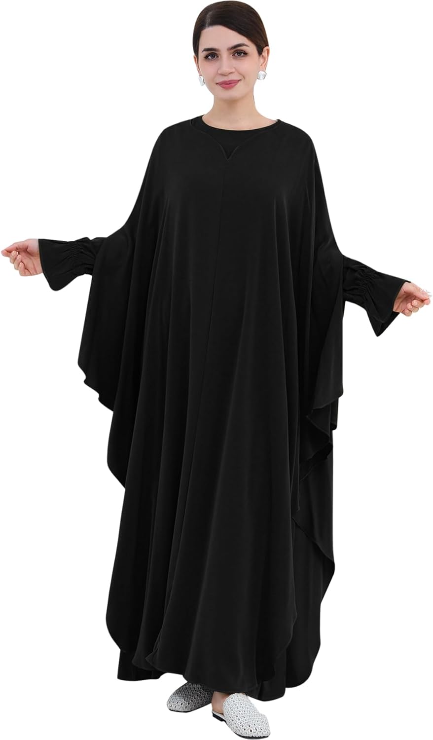 2PCS Women's Muslim Abaya Dress Lace Cuffs Islamic Dubai Prayer Robe Smooth Flowy Muslim Women Clothes - Image 4