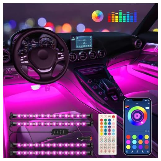 Interior Car Lights Keepsmile Car Accessories APP Control with Remote Music Sync Color Change RGB Under Dash Lighting with Charger 12V LED Lights Running Board Lights