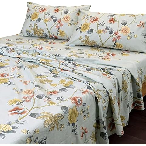 Essina King Bed Sheet Set 4pc Pictorial Collection, Cotton Sheet 620 Thread Count, King Sheets Deep Pocket Cotton, Floral King Size Sheet, Peony Cover