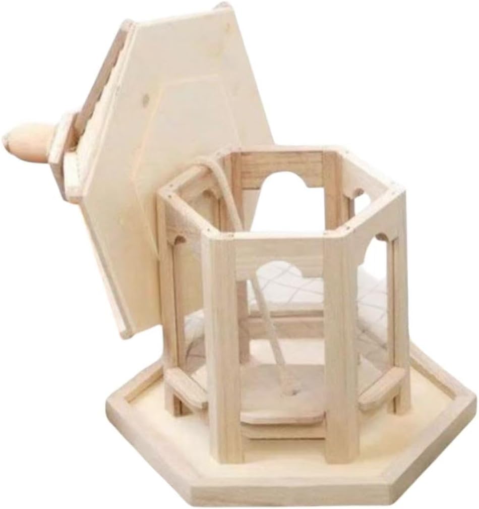 Wooden Hanging Bird Feeder, Hexagon Gazebo Style, Natural Wood, Outdoor Garden & Balcony Bird Feeding Station, 2 (Nature, 10.2 * 7.9 * 8.3in)