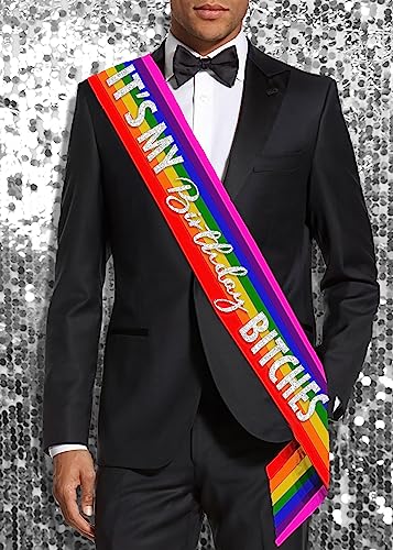 Rainbow Birthday Sash - Unisex Gay Pride PREMIUM GRADE SATIN Sash - Funny It's My Birthday Bitches Decorations4