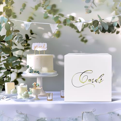 Image of White and Gold Card Box Gift Card Box Holder Envelope Box for Wedding Birthday Baby Shower Retirement Party Graduation Card Box
