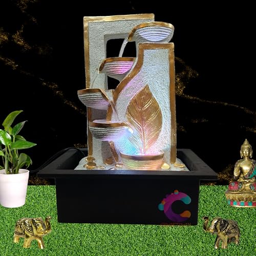 Image of Decorative Water Fountain for Home Decor, Office, Indoor & Outdoor, Garden, Puja Room, Vaastu, Reception, Spa, Gifting. (White Leaf)