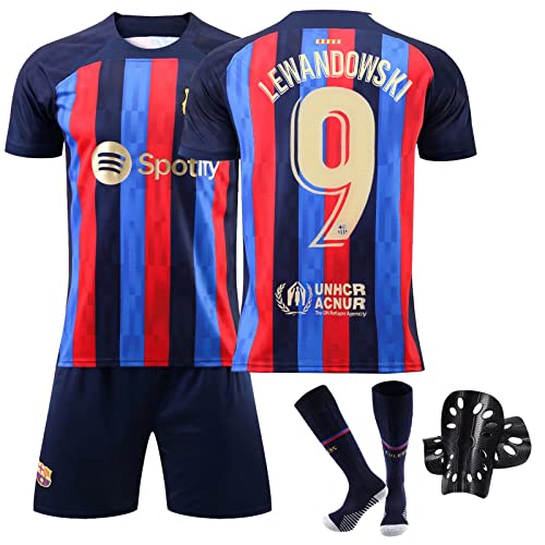 Hereneer Football Maillot Adultes Enfants, Maillot de Football avec Chaussette, Protège Tibias, Football T-Shirt Short Vêtements de Football, Soccer Jersey Cadeaux pour Garçon Adultes (M, Nr. 9)