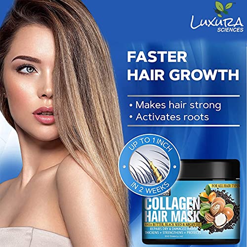 Image of Luxura Sciences Collagen Hair Mask /After Shower Conditioner With Black Seed Oil, Argan Oil & Shea Butter 100G (Refreshing Peace)