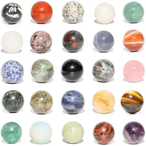 Wemeki Gemstone Sphere 30mm, Mix 12PCS Natural Hand Carved Mini Balls, Polished Sphere Decorative Balls Healing Crystal Balls Gemstone for Yoga Meditation, Home Decor Cover