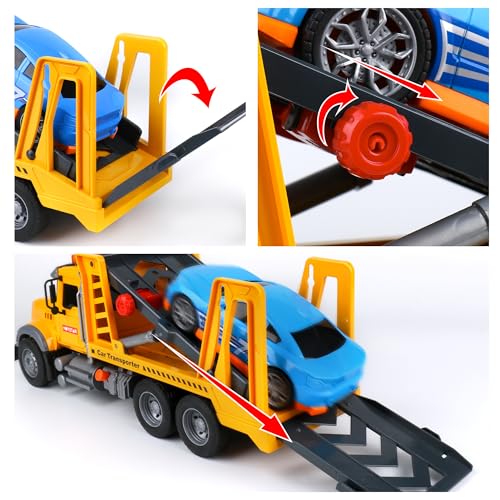 Image of Dwi Dowellin Toy Truck Transport Cars Carrier with Racing Car for Kids Toddlers,Birthday Gifts for Boy Toddler Child 3 4 5 6 Years Old