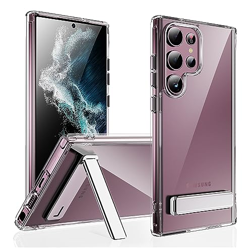 Étui de protection en acrylique transparent S22 Ultra CEDO anti-jaunissement avec support fin