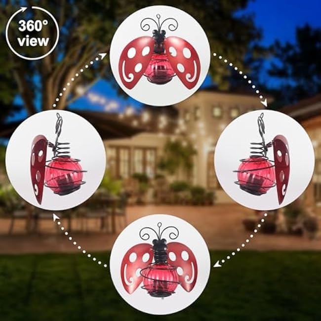 Lady Bug Solar Outdoor Hanging Lantern Creative Small Sculpture Lights Durable Waterproof Lamp Suitable for Festivals Garden Decor Birthday Gifts for Grandma Mom Women Girl