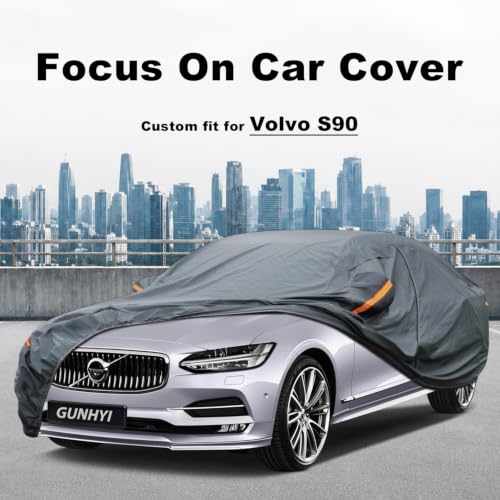 Image of GUNHYI Premium Car Cover Custom Fit Volvo S90, 16 Layers Heavy Duty Car Cover Waterproof All Weather with Zipper Door for Sun Rain Snow Dust Uv Protection