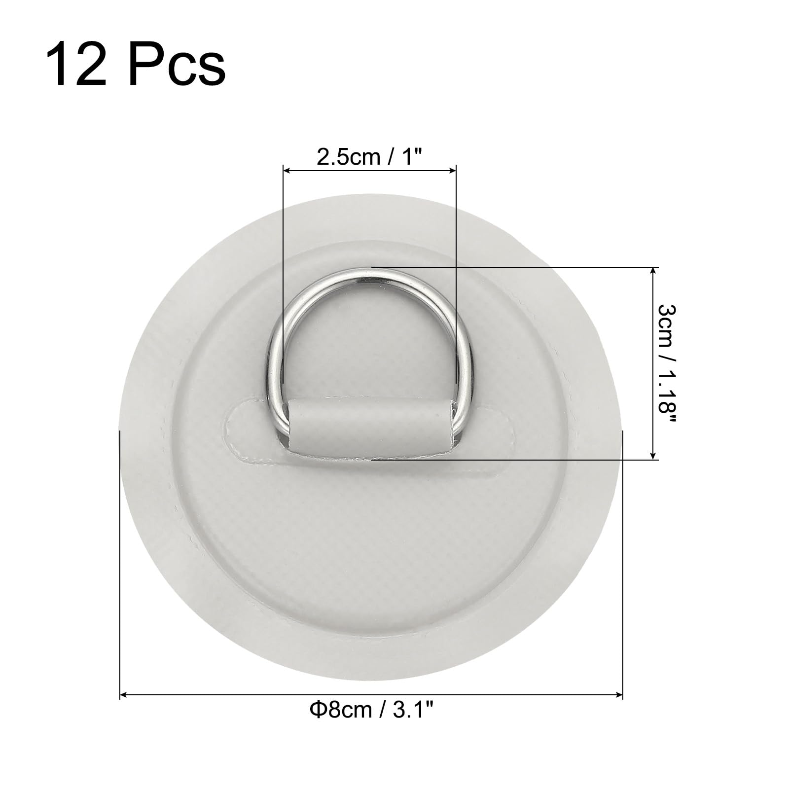 PATIKIL Deska do wiosłowania, pierścienie D, 7,9 cm, 12 szt., stal nierdzewna, D-ring, podkładka z PCW, bez kleju, do tratwy, kajaka, nadmuchiwanej łodzi, deski surfingowej, szare