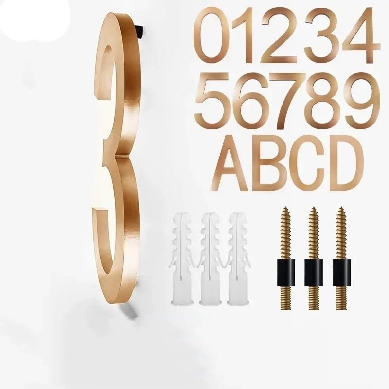 Hausnummer 8 Zoll große schwebende Hausnummern for draußen, 20 cm goldenes Adressschild, Hausnummern-Deko mit Nagel-Kits 0-9 ABCD Hausnummernschild(No.1)
