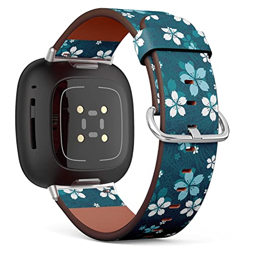 CJBROES Replacement Leather Watch Band, Compatible with Fitbit Versa 3 and Fitbit Sense of Wristband Bracelet Accessory - Flowers Grass Decorative Floral