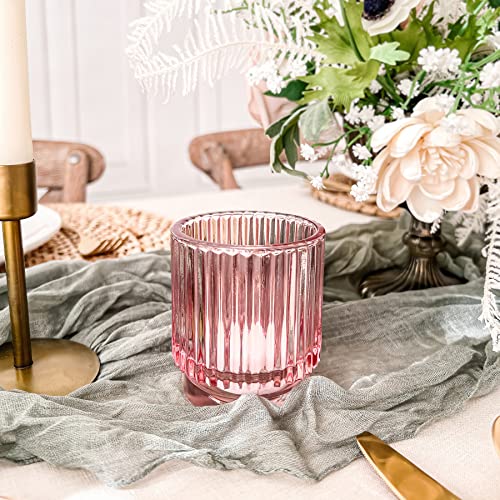Blush Pink Vintage Ribbed Glass Tealight Votive Candle Holders by Kate Aspen (Set of 6), Pink Decor, Boho Decor, Shelf Decoration, Rose Gold Look | Perfect Hostess Gift - Cosy Home Interiors Blush Pink Vintage Ribbed Glass Tealight Votive Candle Holders by Kate Aspen (Set of 6), Pink Decor, Boho Decor, Shelf Decoration, Rose Gold Look | Perfect Hostess Gift - Image 3