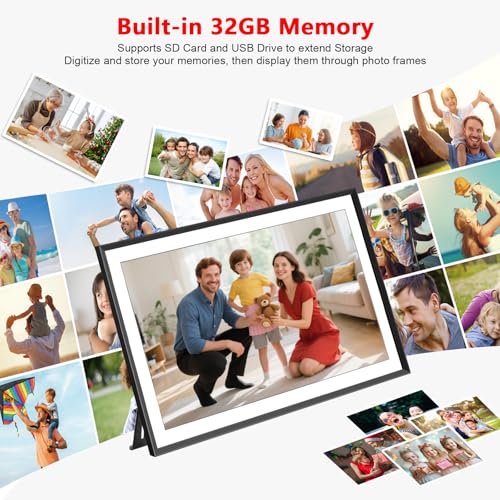 Image of AKImart 15.6 Inch Large Digital Photo Frame, Digital Picture Frame WiFi, IPS HD Touch Screen 32GB Storage Photo Frame with Auto-Rotate Instant Share Photo /Video Sharing via Frameo App, Gift for Mom