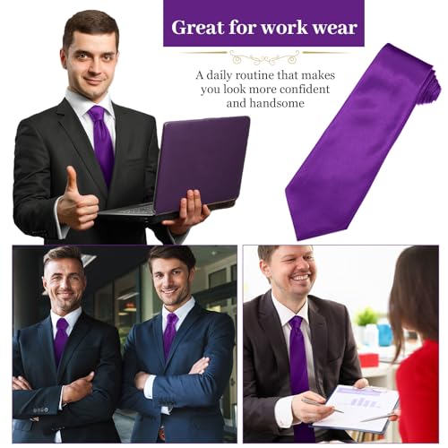 Image of Syhood 6 /12 /24 Pcs Men Ties Set Solid Satin Pure Color Business Formal Necktie Tie 57 inch for Men Occasion Wedding