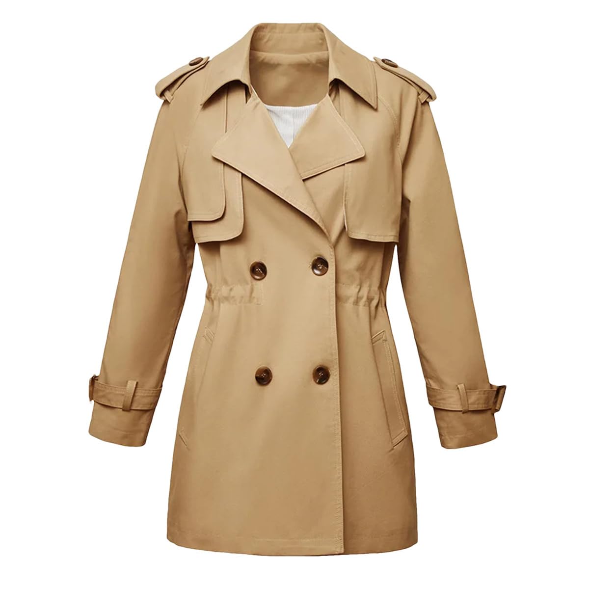 Spring Autumn Khaki Small Windbreaker Womens Double Breasted Waist Tight Thin Trench Coat